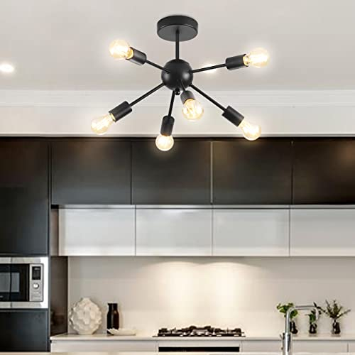 ANWIO Sputnik Hängelampe Schwarz Modern Pendelleuchte Hängelampe mit 6 Flammig E27 Lampenfassung Metall für Esszimmer Zimmer Wohnzimmer Küche Restaurant (ohne Leuchtmittel)