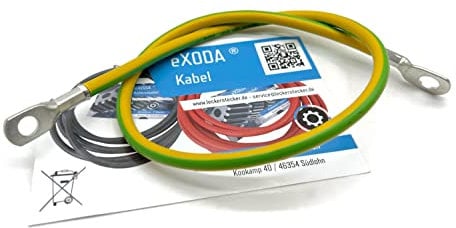 eXODA Erdungskabel 60 cm Erdungsleitung 16 mm² Grün/Gelb Erdungsleiter M8 + M10 für Kreuzerder Staberder H07V-K Standard flexible PVC Ummantelung hohe Materialqualität