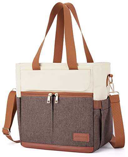 JOYHILL Lunch Bag for Man, Lunch Tote for Woman, Leakproof Insulated Lunch Box with Shoulder Strap, Adult Reusable Lunch Cooler Tote Bags for Work Picnic Camping School Beach, Brown