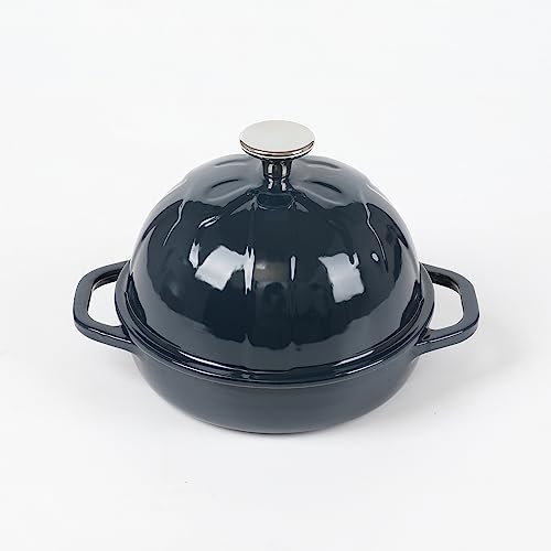 HAWOK Panera de hierro fundido, diámetro de 16 cm, molde para hornear masa madre esmaltado, color azul marino
