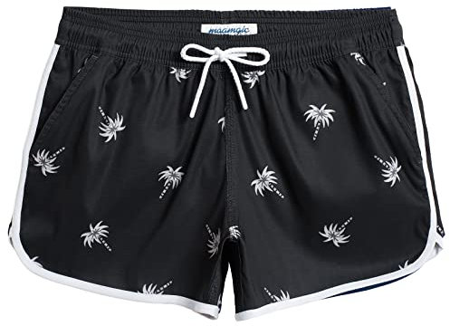 MaaMgic Short de Bain Femme Short Femme avec Poche Filet Séchage Rapide Hotpants Respirant Short de Sport Noyer de Coco Noir et Blanc L
