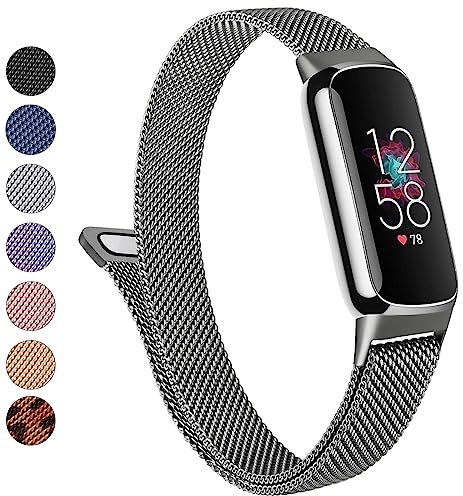 Vanjua Metallband für Fitbit Luxe Bänder, Damen und Herren, Edelstahl-Mesh-Schlaufe, verstellbares Armband, Ersatzarmband, kompatibel mit Fitbit Luxe Fitness- und Wellness-Tracker (Space Gray)