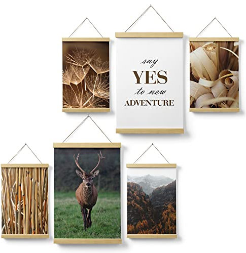 Feeby Posterleiste Pusteblume Wald 80x90 cm 2 x DIN A3 & 4 x DIN A4 Eiche Magnetische Poster-Hänger Posterhalter Posterschiene Posterrahmen Wohnzimmer Schlafzimmer Bild Bilder Hirsh Natur Beige