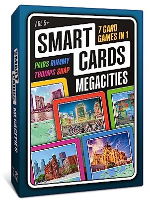 SMART CARDS Megacities, 7 games in 1, Pairs, Snap, Trumps, Rummy, Memory Quiz, Learn Facts, 50 Cards, Travel Game, Gift, Stocking Filler, Age 5+, 1-8 Players