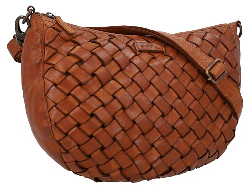 Gusti Leder Umhängetasche Damen - Clover – Halbmondförmige Ledertasche Damen aus Rindsleder - Vintage Umhängetasche Leder mit Retro Flechtdesign