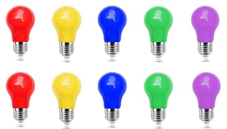 ZFQ 10er Pack Farbige 3W LED Glühbirnen, Exquisite Birnenform A50, bunte glühbirnen, Rot Gelb Blau Grün Lila, gemischte Farben für Party Halloween Hochzeit Weihnachten Bar Weihnachtsdekoration