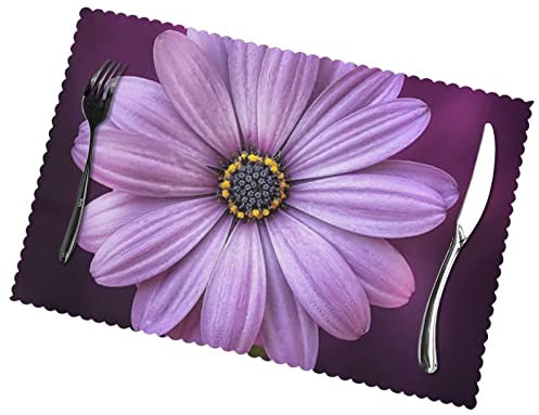 Purple Chrysanthemum Printed Placemats Set Of 6 - Heat Insulation And Oil-Resistant Table Mats, 45x30 Cm