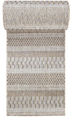 Mazovia In-& Outdoor Läufer Balkon 70x250cm Creme Gestreift Wetterfest | In-& Outdoor Teppichläufer für Flur Küche Terrasse Garten Beige Pflegeleicht UV-Beständig Wasserabweisend Verkauf pro Meter