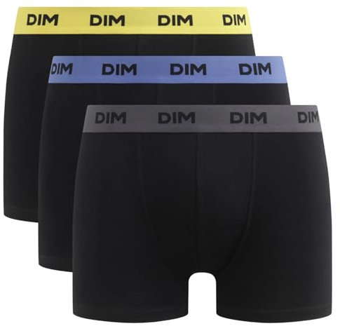DIM Boxer Homme Mix and Colors x3, Noir ceinture jaune/bleu/gris, L
