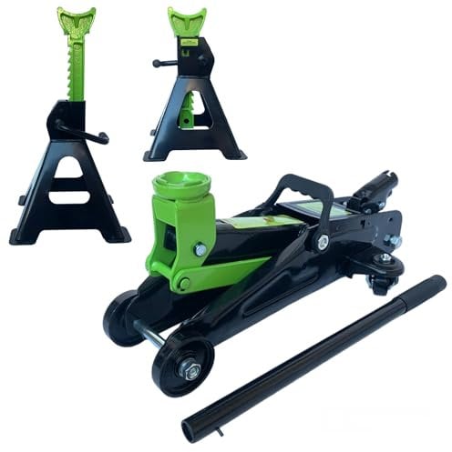 Kit Cric Crick martinetto Idraulico 2,5 Ton Sollevatore per Auto con Alzata Max 330 mm con Coppia di Cavalletti Colonnette Supporti 2.5 Tonnellate