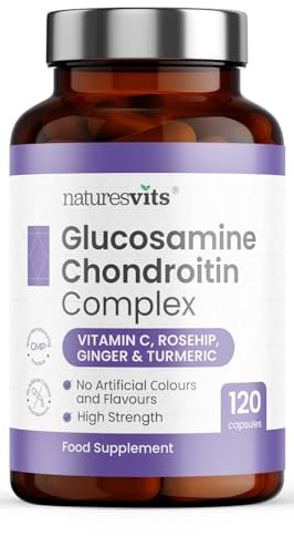 NaturesVits Glucosamine Sulphate and Chondroitin High Strength Supplement, 120 Capsules - with Turmeric and Vitamin C Complex - Arthritis and Joint Care for Women and Men to Assist with Pain Relief