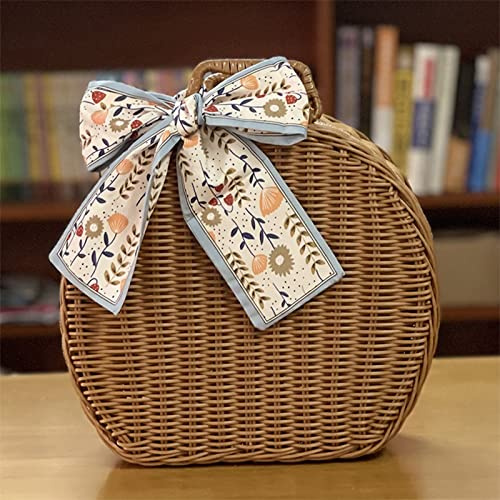 TITA-DONG Panier de Valise Rond Vintage en Rotin, Boîte de Rangement de Panier Tissé à la Main en Rotin Vintage, Valise de Sac à Main en Osier de Pique-Nique avec Poignées pour Le Camping, la(Grand)