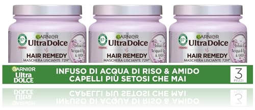 Garnier Ultra Sweet Infusion von Reis & Stärke, Multipack x3 Glättungsmaske, 97% natürlichen Ursprungs, 1 Minute Verlegung, lange Haare, ohne Silikone, 340 ml