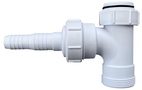 Multi-Fit Waste Trap Adaptor Tee with Nozzle - 40mm 1.1/2Swivel Swept BSP Tee c/w Nozzle, Dishwasher Waste Pipe Connector, Washing Machine Waste Splitter, BS EN 24-1:2002 Compliant