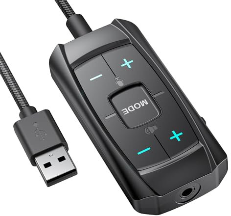 Inwa Carte Son Bluetooth Externe, Son Surround 7.1, Audio Simultané Bluetooth et USB dans des Écouteurs Filaires, Adaptateur Aux vers USB pour PS4/5, PC, Switch, Mise en Sourdine en Un Clic