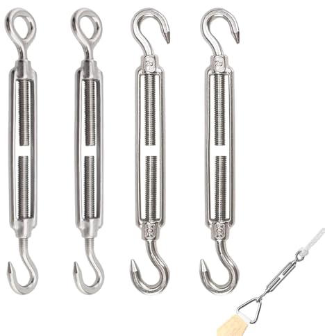 Tenditori in Acciaio Inossidabile 304,4 Pezzi Tenditorein Con Gancio E Occhiello,304 Tenditore a Gancio,Tenditore in Acciaio Inossidabile,Tenditori Per Funi,M5 Tenditore (gancio E Occhio),Tenditore M5