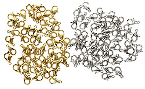 Loufy - 100 cierres de langosta, fabricación de 10 mm, 50 cada placa de oro y plata