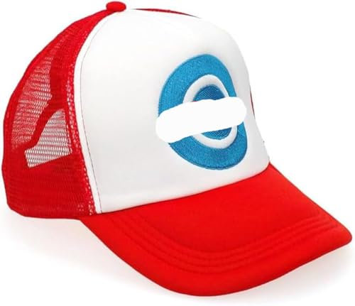 Baseball Cap mit Visier Ash für Cosplay Atmungsaktives Mesh, rot, 56
