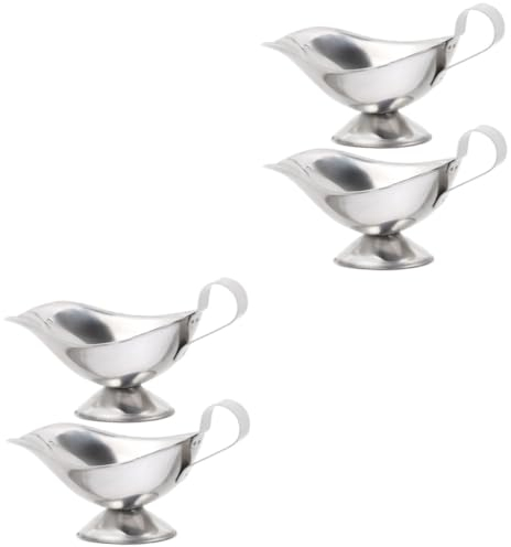 OUNONA 4 Pcs Stainless Steel Juice Boat Condiment Gravy Dispenser Jug Container Bowl Sauce Gravy Boat Pot Serving Dishes Spout Portable for Stainless Steel Sauce Dispenser