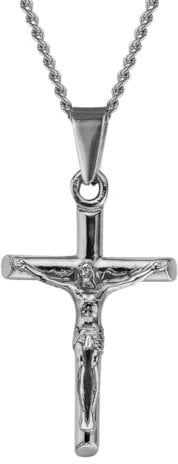 DVRK® Kreuzkette Silber Herren 55 cm Basis aus 316L Edelstahl - Kreuz Kette Herren Wasser- und Schweißbeständig - Kruzifix Silberkette 35 mm - Schmuck für Männer