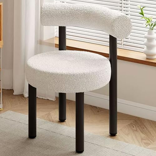 YZWZZXC Schminktisch Stuhl, Schminktisch Hocker mit Rückenlehne, Runder Schminkstuhl, Dicke Stütze, mit Verstellbaren Füßen, Kompaktes Design, Vielseitig Einsetzbar(White)