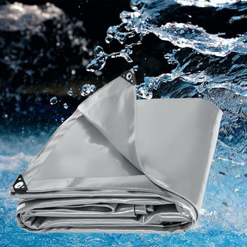 LDQBF Lona de protección con Ojales, 5x6m 520g/m² PVC Lona Impermeable, con Ojales Lona Protectora Resistente al Moho para Coche Muebles de Jardín Barco Madera Gris