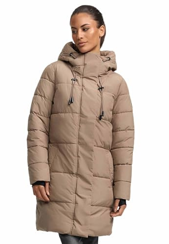 MARIKOO Damen Winterjacke (XS-6XL) - Wasserabweisend, teils mit Fleece, hochstehender Kragen, Steppjacke mit Kapuze, Warme Jacke Frauen - N008