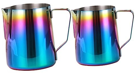 Cabilock Taza Para Espumar Leche 2 Tazas Medidoras De Acero Inoxidable Boquillas Coloridas (350 y 600 Ml)