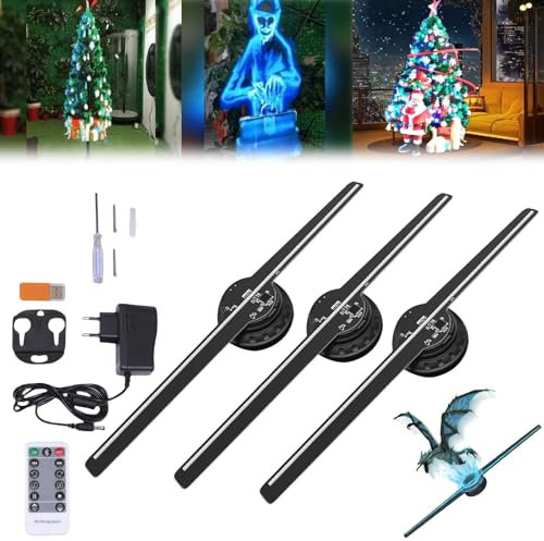Genérico 3D Holograma LED Fan Proyector, 3D Holograma Publicidad, 3D Holograma Árbol de Navidad Proyector, para la Tienda, Bar, Fiesta de Navidad Publicidad Mostrar Eventos (3pcs)