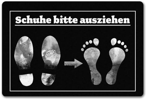 speecheese Schuhe Bitte ausziehen Fußmatte in 40x60 cm ohne Rand mit witzigem Motiv lustiger Fußabtreter witzige Geschenkidee barfuß damit die Wohnung sauber bleibt