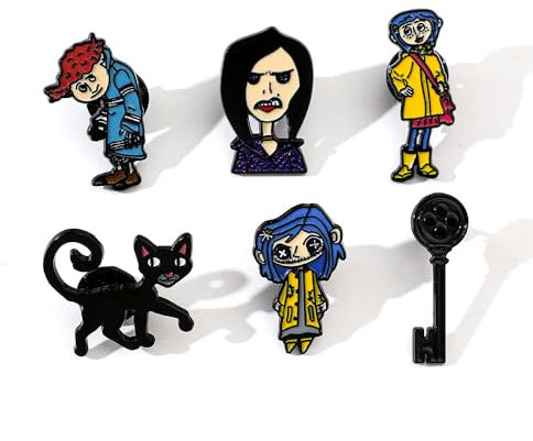 Coraline Badge Set 6pcs Coraline The Cat Miss Forcible Figurine Insignes Alliage Broche De Processus Goutte À Goutte D'huile Accessoires Pin - Up Décoration