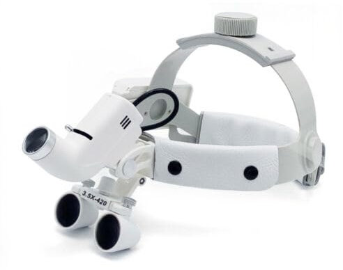 Lupenbrille Zahnarzt mit Licht, 3.5X 420mm Binokulare Chirurgische Lupe mit Caricabatterie und Cacciavite, Medizinische Kopfband Lupen für Dental Handwerk Nähen Reparatur