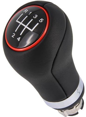 Recambo | Pomo para VW Golf V + VI, 2007 2016 | palanca de cambios de 5 marchas | color negro rojo.