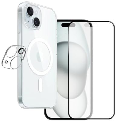 CoverStars - Cover per iPhone 15 Magsafe Compatibile 6,1 Pollici, Custodia Antiurto Trasparente con Kit Protezione Schermo Opaco e Vetro Fotocamera, Tecnologia MagSafe per Ricarica Wireless