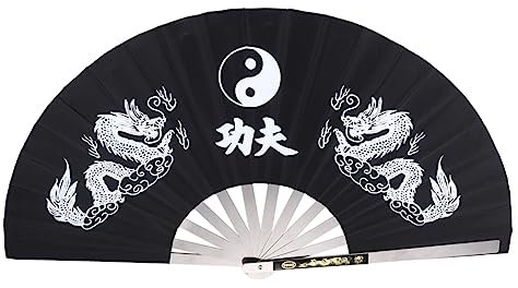 HOLIDYOYO Chinese Style Long Pattern Folding Fan Hand Held for Tai Chi Kung Fu Performance