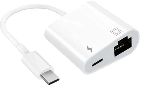Enbiawit Type C to RJ45 Ethernet Adapter Network Adapter,2 in 1 USB C to RJ45 Portable LAN with Charging Port, Supports 10/100Mbps Ethernet Network, Compatible with iPhone 15/16/Android/Galaxy