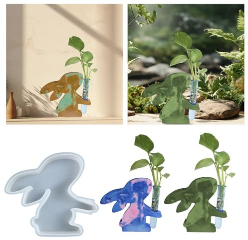 EPODA Silikonform Hase mit 3 Reagenzglas Gießformen Kaninchen Epoxidharz Formen Blumenvase Harzform DIY Pflanzenstation für Ableger Ostergeschenke Basteln