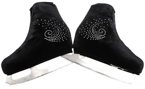 Blausky 1 Paar Unisex Samt-Skates Cover,Eiskunstlauf Schuhüberzieher mit Strass Überziehsocke reißfester & elastischer Überzug für Inlineskates Rollschuhe und Schlittschuhe,Schwarz,M(33-36)