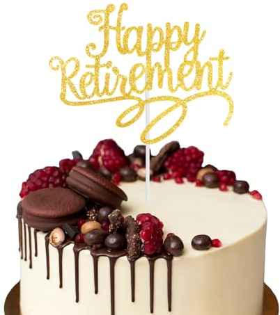Tortenaufsatz für den Ruhestand, Happy Retirement Party Dekorationen, Kuchenpicks und Cupcake-Topper für unvergessliche Feiern und Partyzubehör, Gold