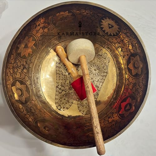Large Foot Singing Bowl – Handmade & Etched in Nepal – Stand‑In Tibetan Sound Bowl for Healing, Yoga, Meditation & Relaxation (17 Inches)