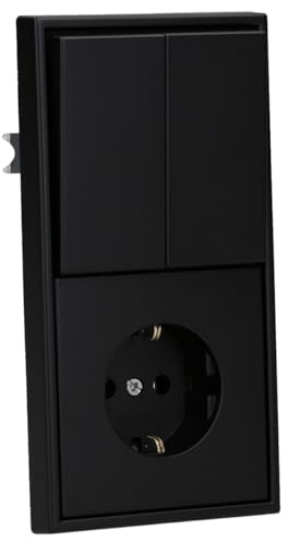 JUNG Serie LS Serienschalter + Steckdose Set Graphitschwarz Matt | mit 505U Wippschalter Serien, LS1520SWM SCHUKO Steckdose, LS995SWM Wippe, LS982SWM Rahmen 2-fach