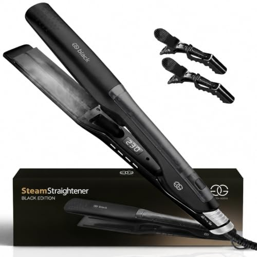 Glätteisen 2-in-1 Professionelles Haarglätter Lockenstab Golden Goods - Dampf & 42mm Breite Titanplatten Keramikbeschichtigung, LCD-Display, 25s schnelles Aufheizen &10 Temperaturstufen 100°C-230°C