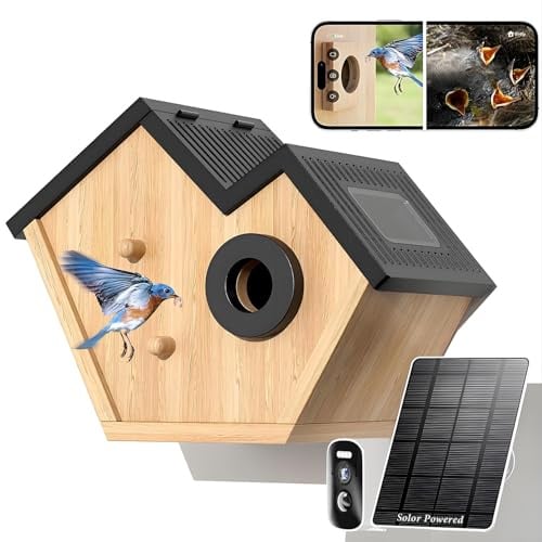 Solar Powered Birdhouse with HD Camera, Observe Nesting & Hatching | Live Stream AI, Cloud and SD Card Storage, Weatherproof, 35 mm Input and IP65 Rating, Garden Gift Idea