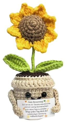 iTbxzzy Gute Besserung Geschenke - Positive Sonnenblumen Gehäkelte Sonnenblumen, Mutmacher Geschenk, Glücksbringer Krankheit Anti Stress Get Well Soon Schutzengel Genesungsgeschenke