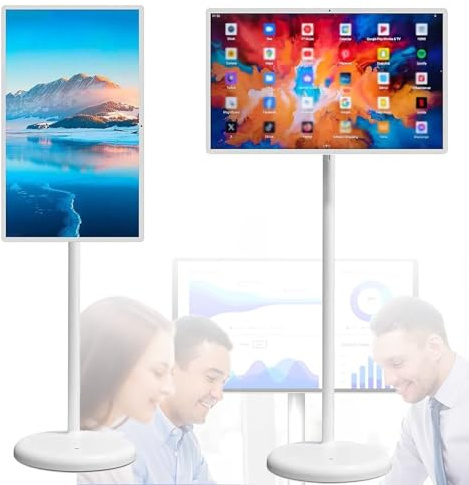 ZYLDDS Portable TV on Wheels 1080P,100% sRGB,RollingTV,Touch Screen Large Tablet with Base,8MP Webcam,Android 12 OS| Wireless Projection| Built-in Battery 27inch-8+128G