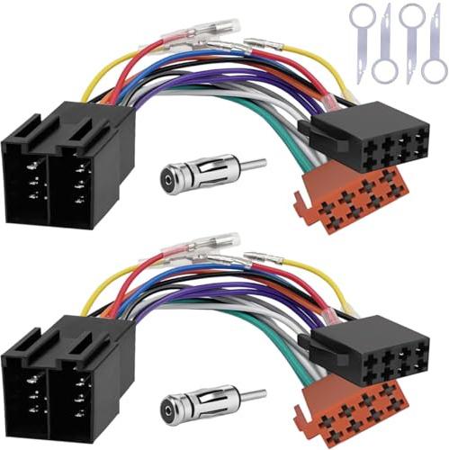 DAOKAI Car Radio ISO Adapter Cable 16 Pin Car Stereo Radio Loom Universal ISO Wiring Harness Connector+DIN Plug Power Audio Antenna Adapter,Compatible for Audi,for BMW, and More -2pcs