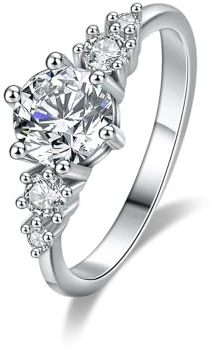 Ring Zeigefinger Damen, Ringe Frauen Cool Runder 6-Zacken-Fassung mit 1Ct Moissanit Silber Platin 950 Größe 54 (17.2)