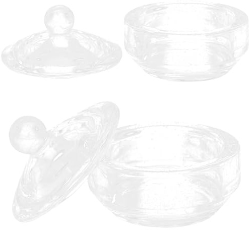 Tofficu Coupelles à Ongles Légères en Verre 2 Pcs avec Couvercles et Rondes pour Poudre Nail Art et Salon de Manucure