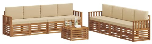 vidaXL Sofagarnituren 9 pcs Natur und Beige Massivholz Akazie, Garten, modernes, langlebiges Outdoor-Sofa, Eckmöbel für Terrasse und Lounge, gemütliche Sitzgruppe