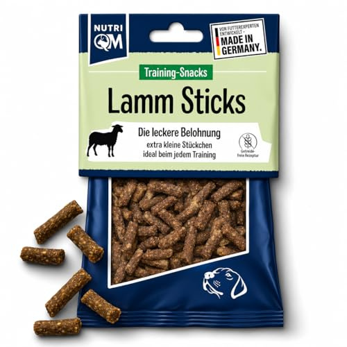 NutriQM® Training Sticks Lamm 100g | Monoprotein Hunde Snacks getreidefrei | Trainingsleckerli mit 95% Lammfleisch | Hochwertige Hunde Leckerli ohne Zusatzstoffe | Made in Germany
